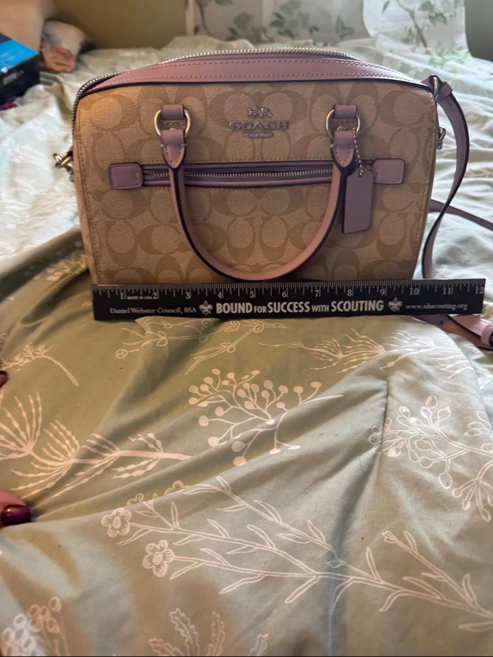 Coach Tan Canvas Satchel with Dusty Pink Leather Trim - Picture 5 of 7
